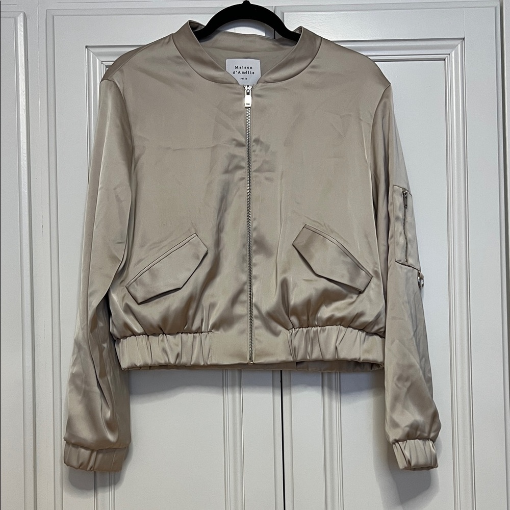 Maison Women's Satin Tan Bomber Jacket